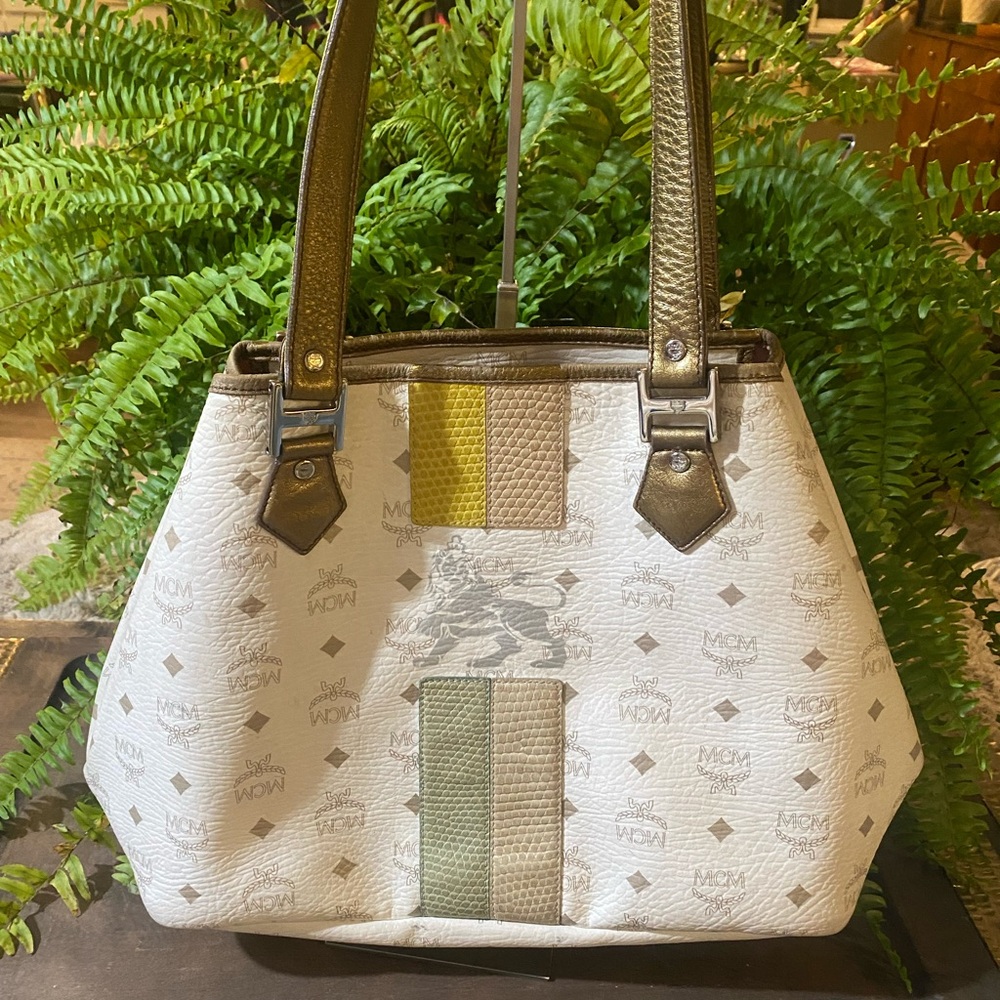 MCM White Princess Lion Tote Bag